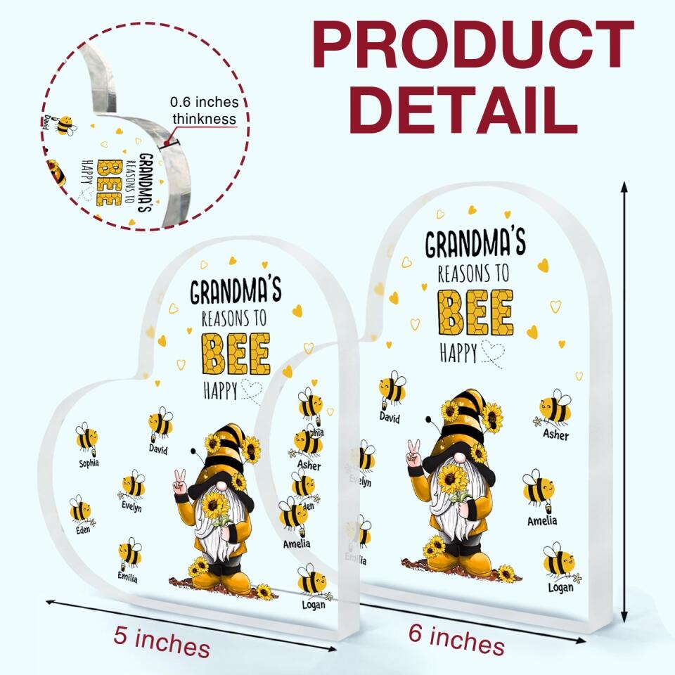 Personalized Heart-shaped Acrylic Plaque - Gift For Grandma - Grandma's Reasons To Bee Happy ARND036