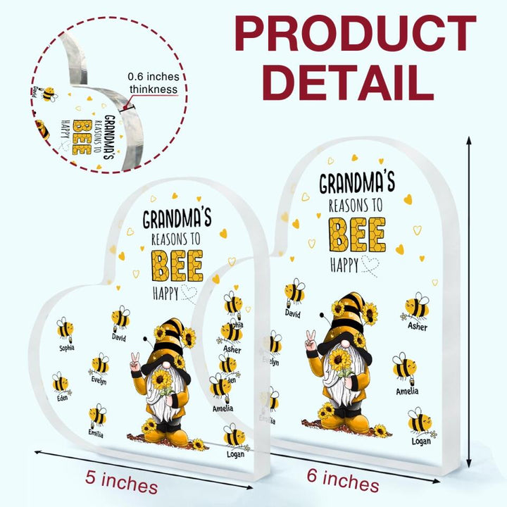 Personalized Heart-shaped Acrylic Plaque - Gift For Grandma - Grandma's Reasons To Bee Happy ARND036