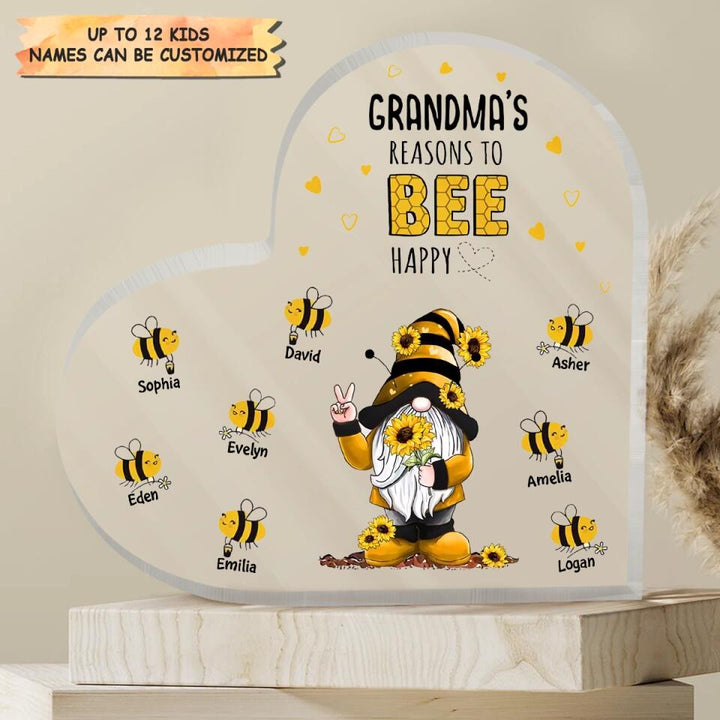 Personalized Heart-shaped Acrylic Plaque - Gift For Grandma - Grandma's Reasons To Bee Happy ARND036