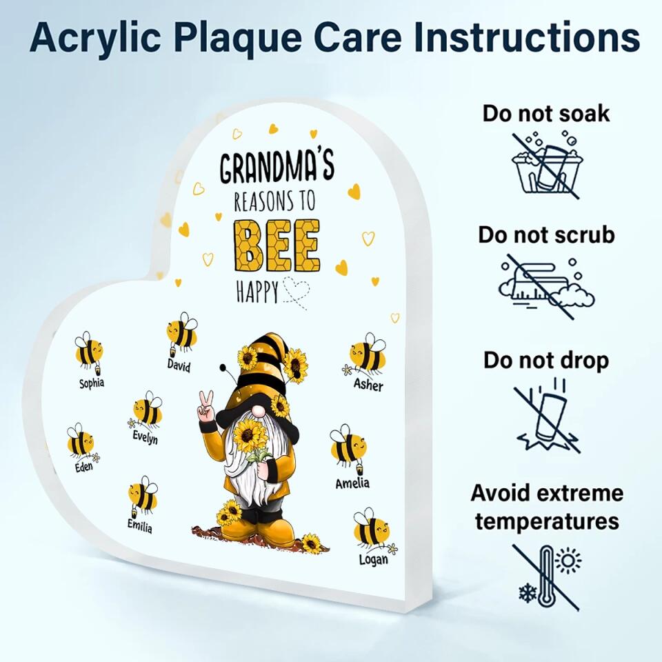 Personalized Heart-shaped Acrylic Plaque - Gift For Grandma - Grandma's Reasons To Bee Happy ARND036