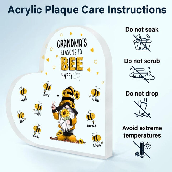 Personalized Heart-shaped Acrylic Plaque - Gift For Grandma - Grandma's Reasons To Bee Happy ARND036
