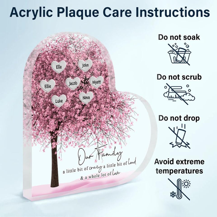 Personalized Heart-shaped Acrylic Plaque - Gift For Family - Our Family A Little Bit Of Crazy, Loud And Love ARND037