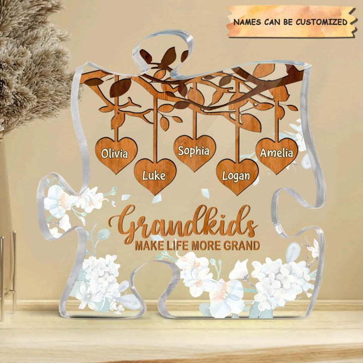 Personalized Puzzle Acrylic Plaque - Gift For Grandma - Grandkids Make Life More Grand ARND0014