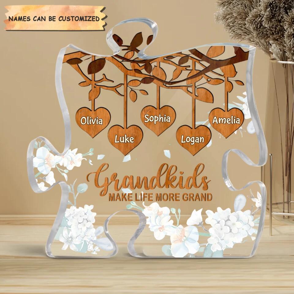 Personalized Puzzle Acrylic Plaque - Gift For Grandma - Grandkids Make Life More Grand ARND0014