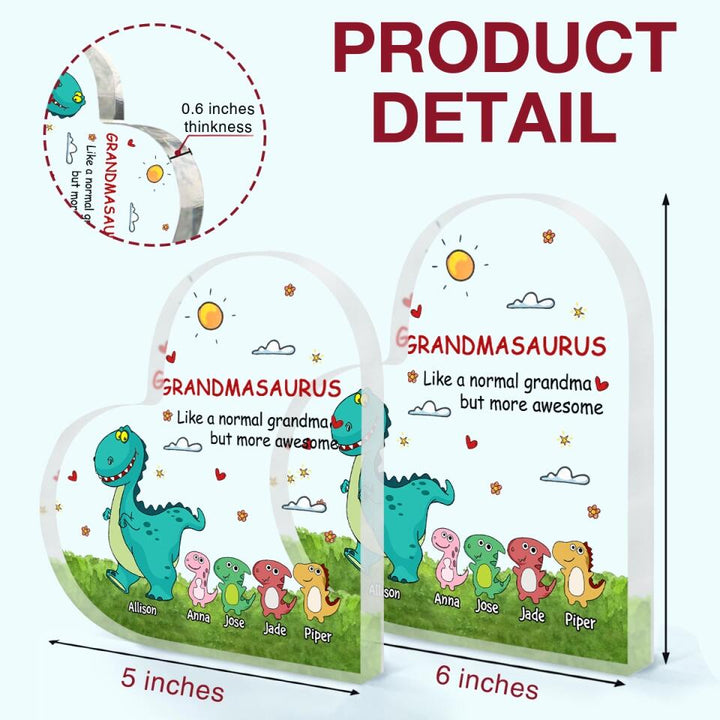 Personalized Heart-shaped Acrylic Plaque - Gift For Grandma - Grandmasaurus Like A Normal Grandma ARND0014