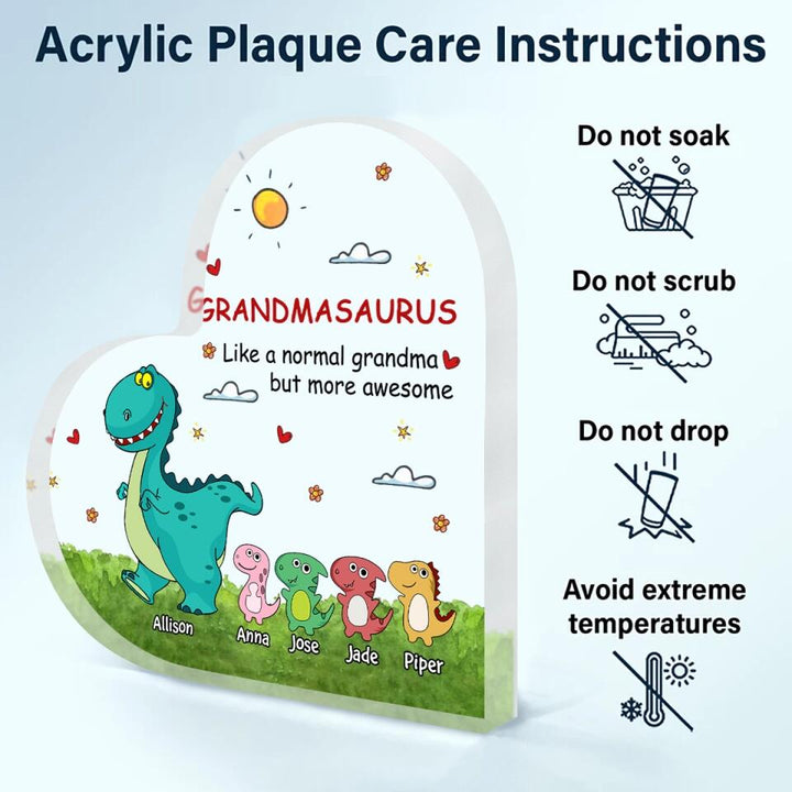 Personalized Heart-shaped Acrylic Plaque - Gift For Grandma - Grandmasaurus Like A Normal Grandma ARND0014