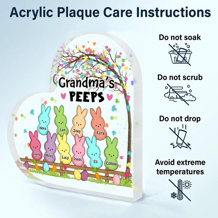 Grandma's Peeps - Personalized Heart-shaped Acrylic Plaque - Easter Gift For Grandma & Mom