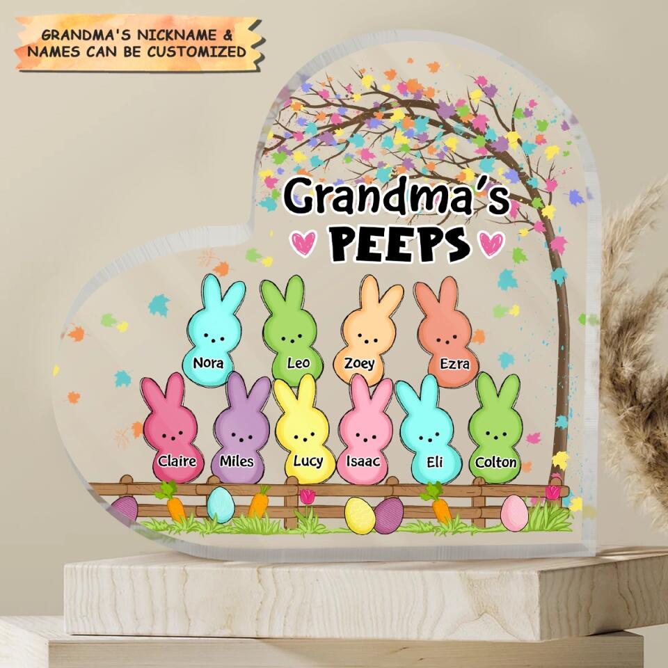 Grandma's Peeps - Personalized Heart-shaped Acrylic Plaque - Easter Gift For Grandma & Mom