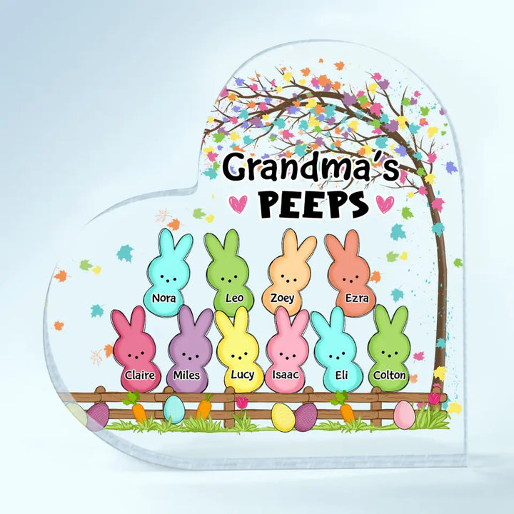 Grandma's Peeps - Personalized Heart-shaped Acrylic Plaque - Easter Gift For Grandma & Mom