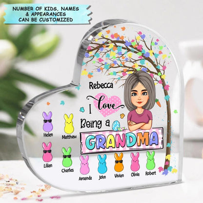 I Love Being A Grandma - Personalized Heart-shaped Acrylic Plaque - Easter Gift For Grandma & Mom