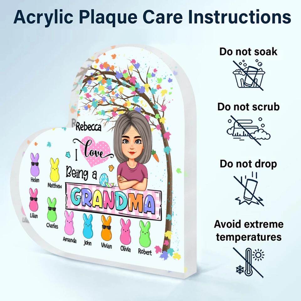 I Love Being A Grandma - Personalized Heart-shaped Acrylic Plaque - Easter Gift For Grandma & Mom