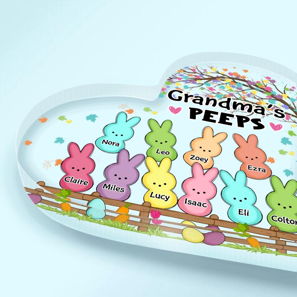 Grandma's Peeps - Personalized Heart-shaped Acrylic Plaque - Easter Gift For Grandma & Mom