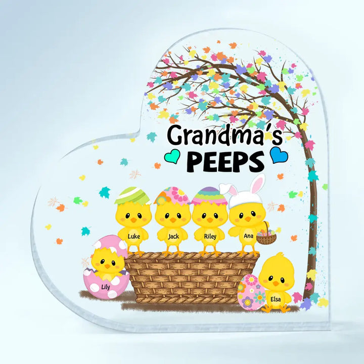 Grandma's Chicks - Personalized Heart-shaped Acrylic Plaque - Easter Gift For Grandma