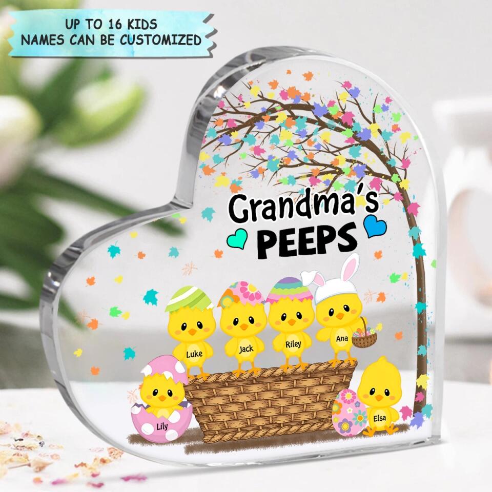 Grandma's Chicks - Personalized Heart-shaped Acrylic Plaque - Easter Gift For Grandma