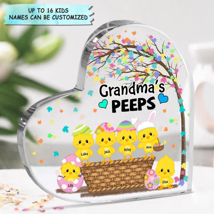 Grandma's Chicks - Personalized Heart-shaped Acrylic Plaque - Easter Gift For Grandma