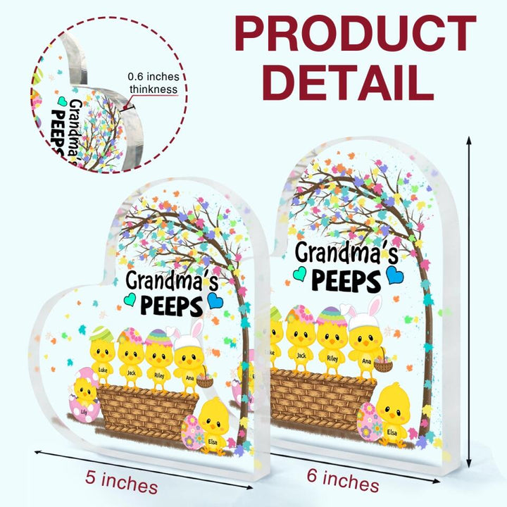 Grandma's Chicks - Personalized Heart-shaped Acrylic Plaque - Easter Gift For Grandma