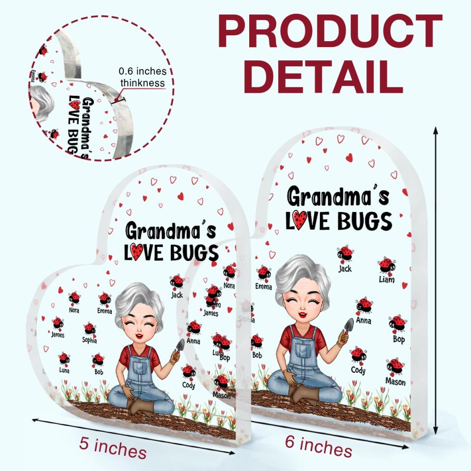 Personalized Heart-shaped Acrylic Plaque - Gift For Grandma - Grandma's Love Bugs ARND0014