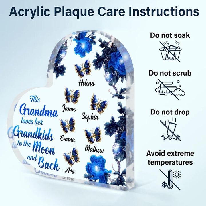 Personalized Heart-shaped Acrylic Plaque - Gift For Grandma - This Grandma Loves Her Grandkids To The Moon And Back ARND005