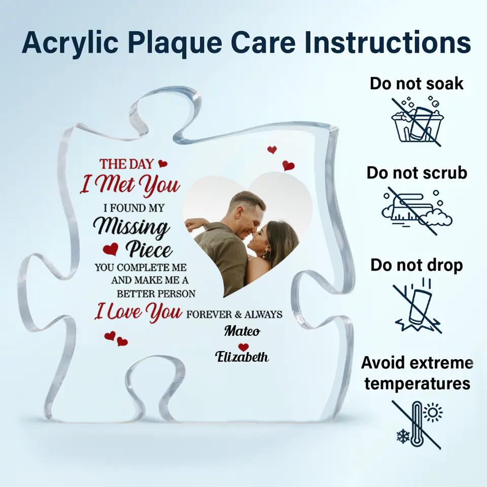 Personalized Puzzle Acrylic Plaque - Gift For Couple - The Day I Met You ARND036