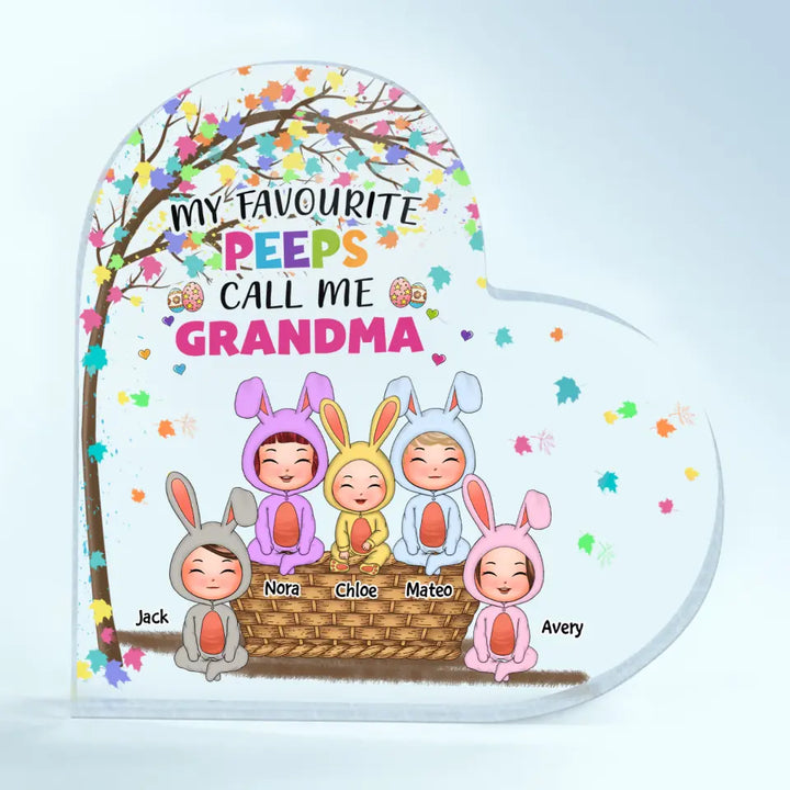 Grandma Favorite Peeps - Personalized Heart-shaped Acrylic Plaque - Easter Gift For Grandma