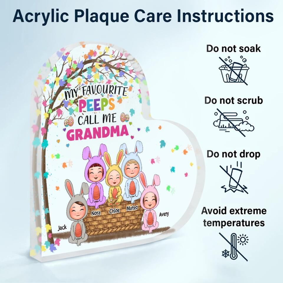 Grandma Favorite Peeps - Personalized Heart-shaped Acrylic Plaque - Easter Gift For Grandma