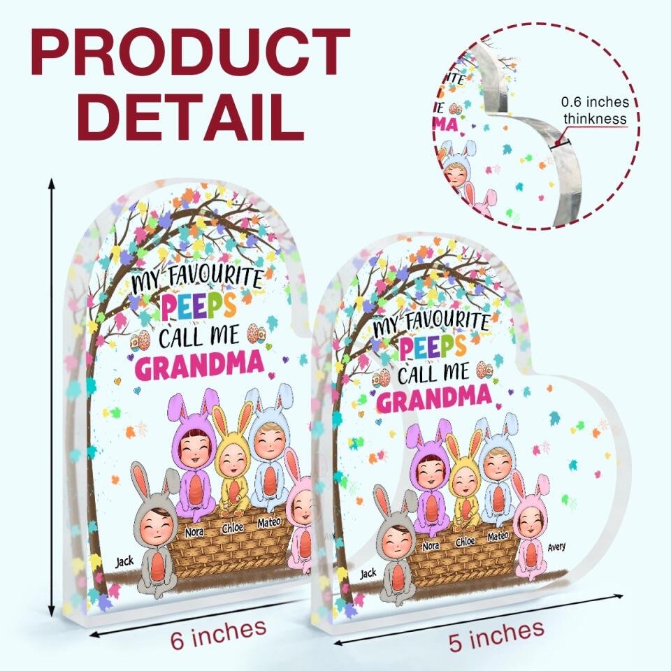 Grandma Favorite Peeps - Personalized Heart-shaped Acrylic Plaque - Easter Gift For Grandma