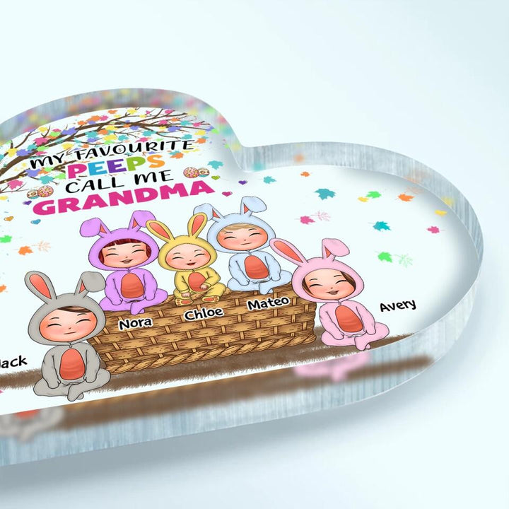 Grandma Favorite Peeps - Personalized Heart-shaped Acrylic Plaque - Easter Gift For Grandma