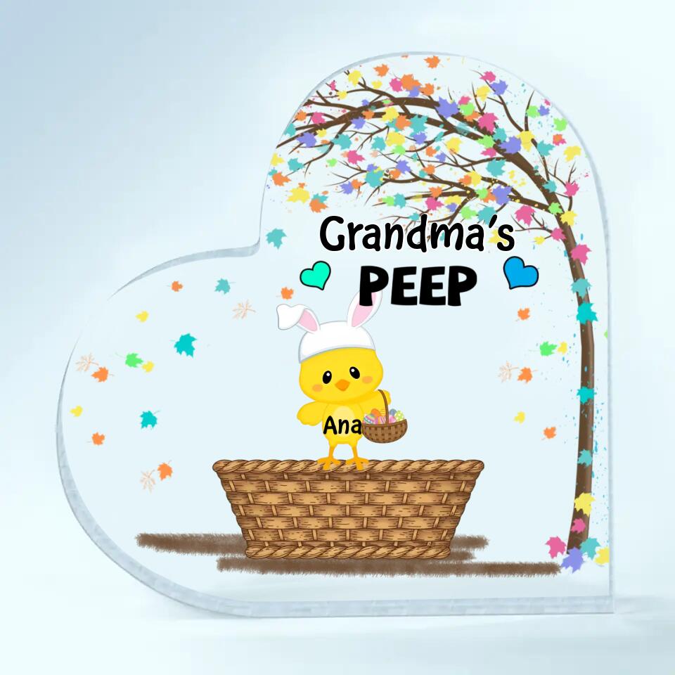 Grandma's Chicks - Personalized Heart-shaped Acrylic Plaque - Easter Gift For Grandma