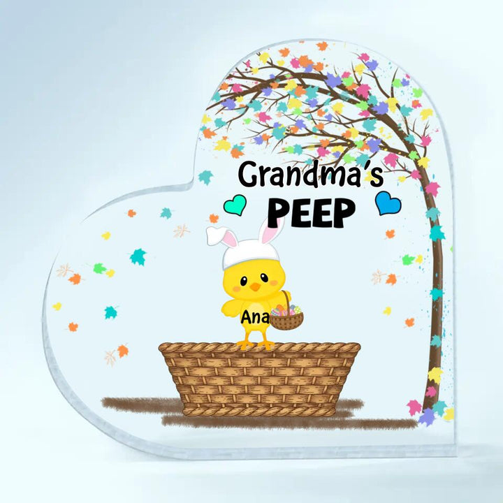 Grandma's Chicks - Personalized Heart-shaped Acrylic Plaque - Easter Gift For Grandma