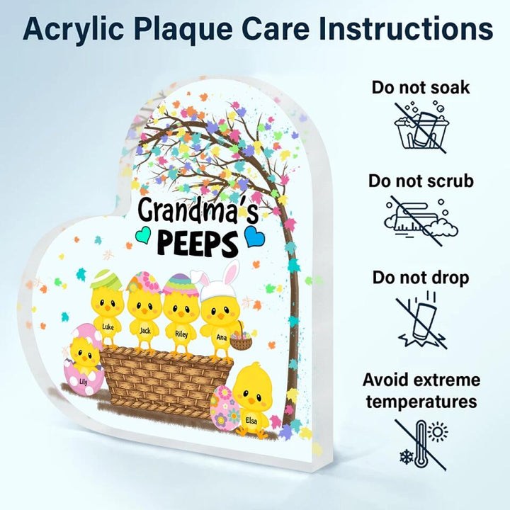 Grandma's Chicks - Personalized Heart-shaped Acrylic Plaque - Easter Gift For Grandma