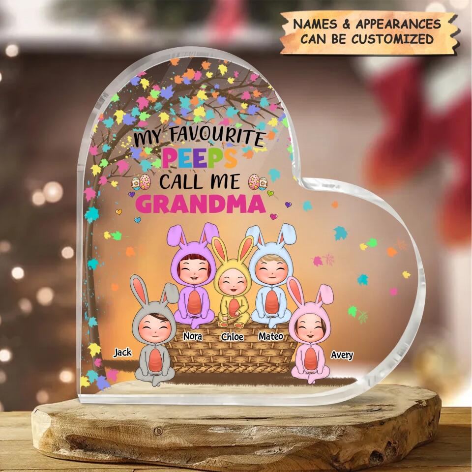 Grandma Favorite Peeps - Personalized Heart-shaped Acrylic Plaque - Easter Gift For Grandma