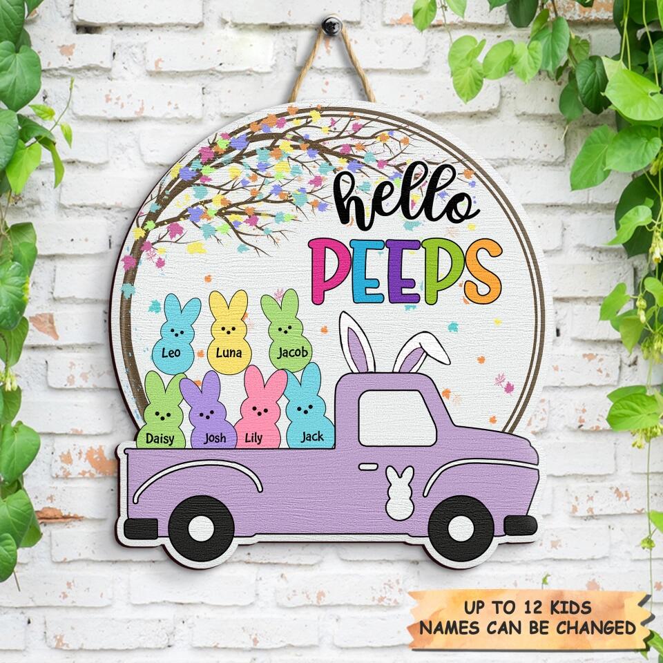 Hello Peeps - Personalized Door Sign - Easter Gift For Family Member