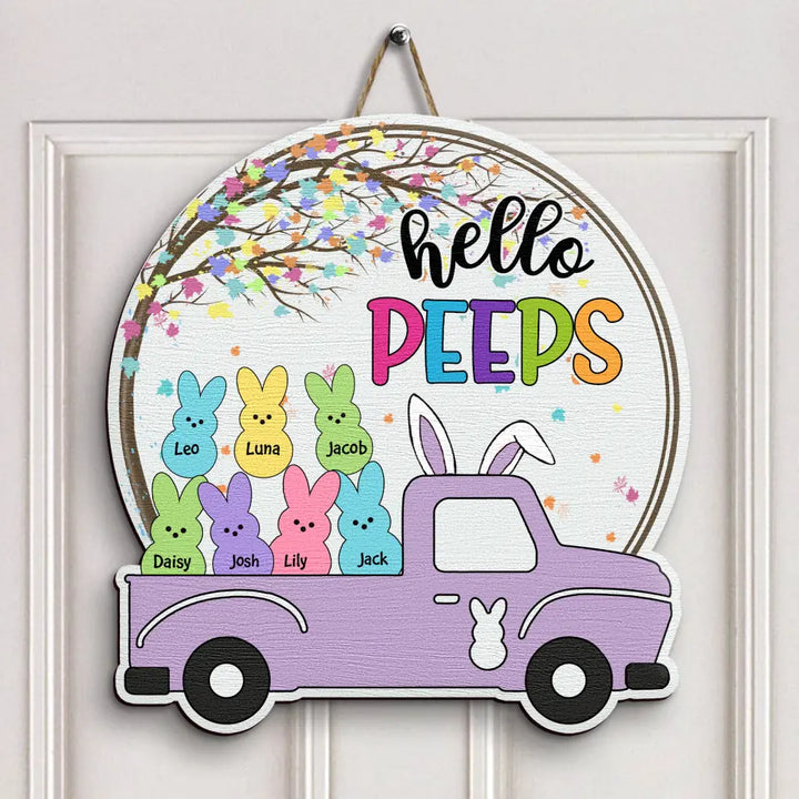 Hello Peeps - Personalized Door Sign - Easter Gift For Family Member