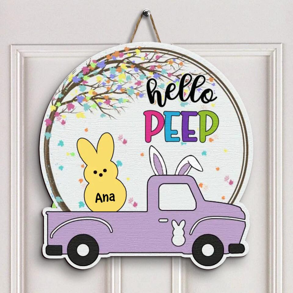 Hello Peeps - Personalized Door Sign - Easter Gift For Family Member