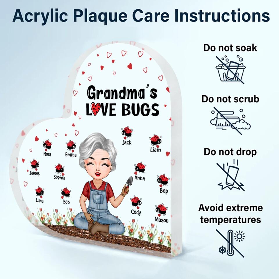 Personalized Heart-shaped Acrylic Plaque - Gift For Grandma - Grandma's Love Bugs ARND0014
