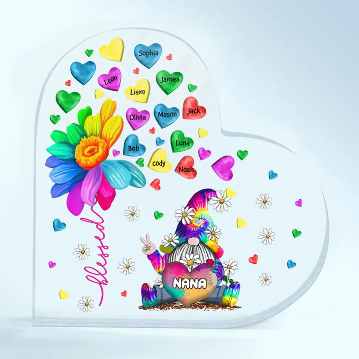 Personalized Heart-shaped Acrylic Plaque - Gift For Grandma - Gnome Nana Sweet Hearts ARND037