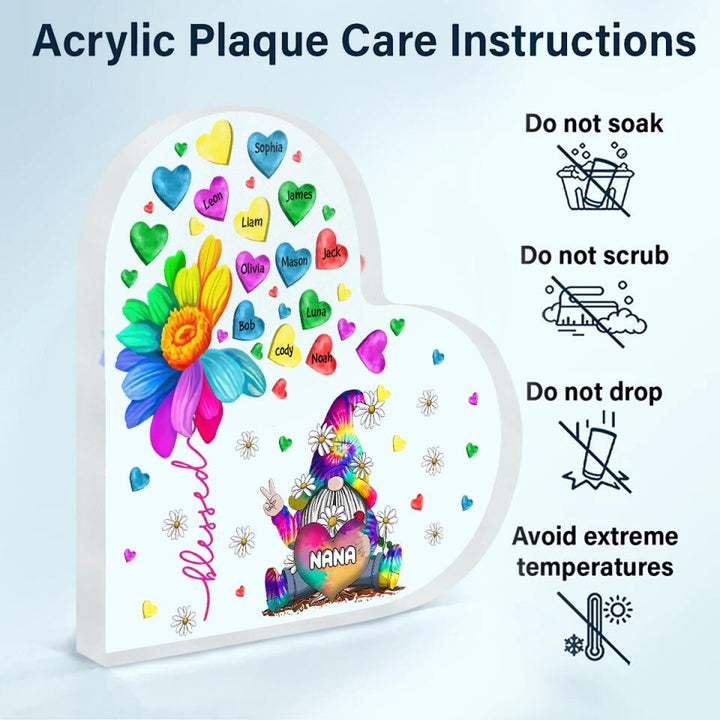 Personalized Heart-shaped Acrylic Plaque - Gift For Grandma - Gnome Nana Sweet Hearts ARND037