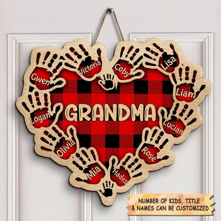 Personalized Door Sign - Gift For Grandma - Grandma's Heart Hands ARND018