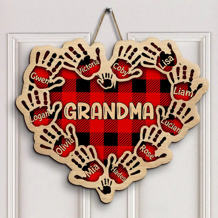 Personalized Door Sign - Gift For Grandma - Grandma's Heart Hands ARND018