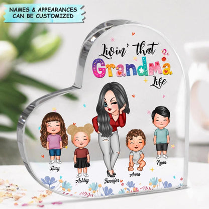 Personalized Heart-shaped Acrylic Plaque - Gift For Grandma - Living That Grandma Life ARND018