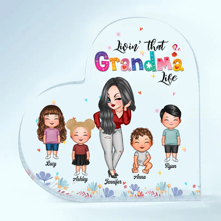 Personalized Heart-shaped Acrylic Plaque - Gift For Grandma - Living That Grandma Life ARND018