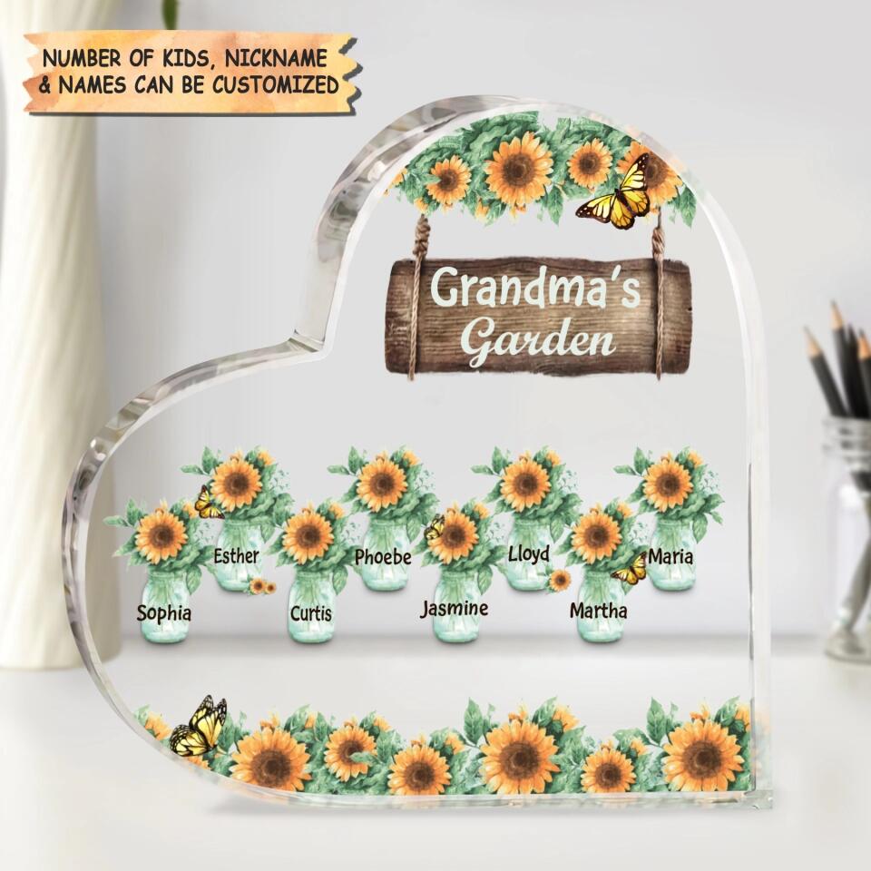 Personalized Heart-shaped Acrylic Plaque - Gift For Grandma - Grandma's Garden ARND018