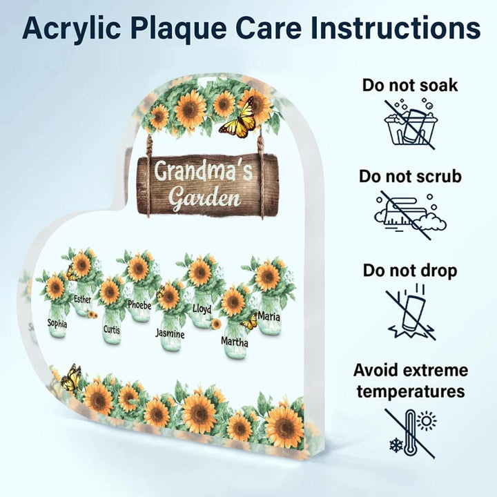 Personalized Heart-shaped Acrylic Plaque - Gift For Grandma - Grandma's Garden ARND018