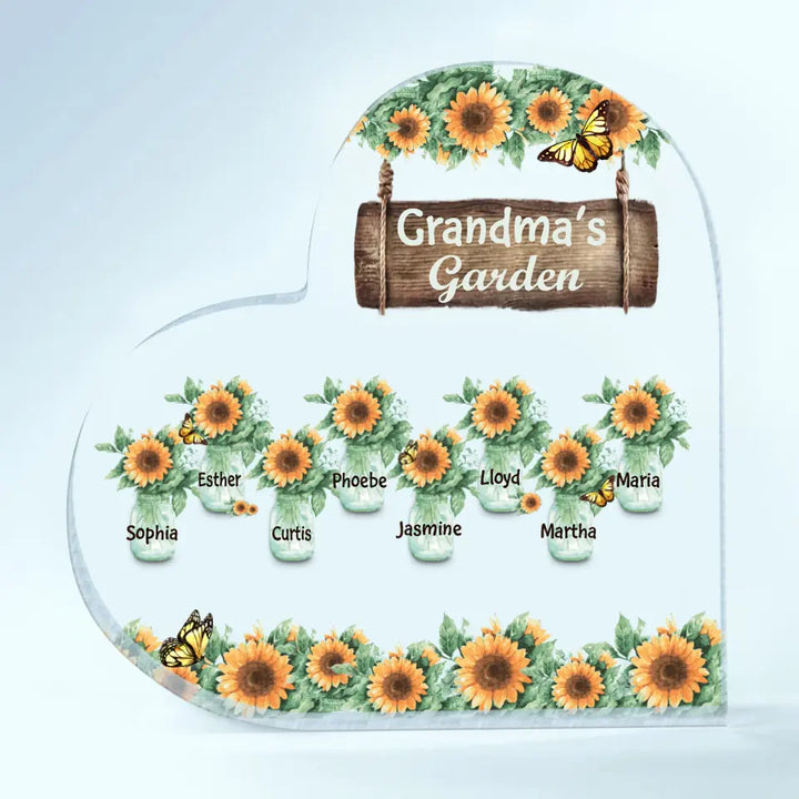 Personalized Heart-shaped Acrylic Plaque - Gift For Grandma - Grandma's Garden ARND018