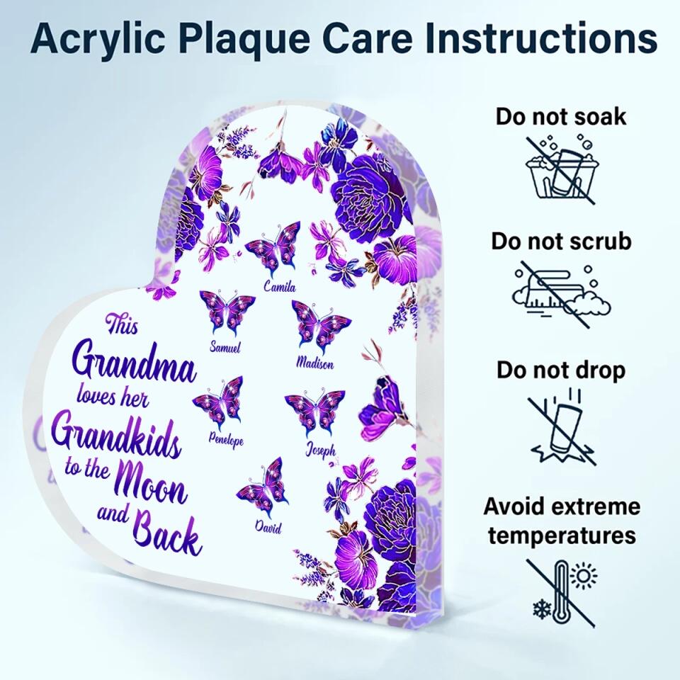 Personalized Heart-shaped Acrylic Plaque - Gift For Mom & Grandma - This Grandma Loves Her Grandkids ARND005