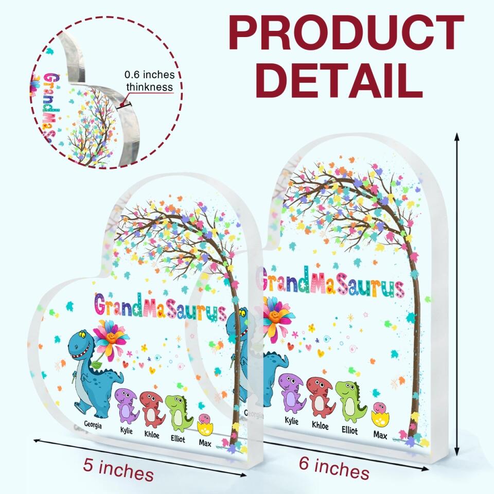 Personalized Heart-shaped Acrylic Plaque - Gift For Grandma - Grandmasaurus ARND037