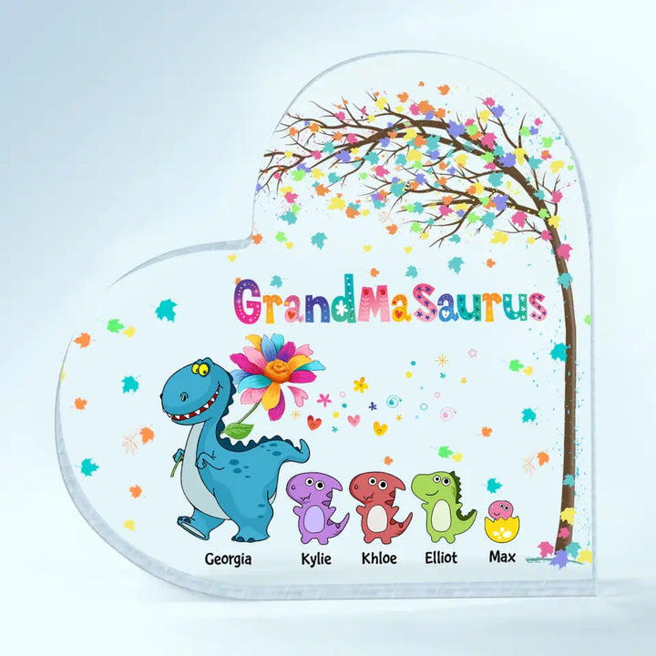 Personalized Heart-shaped Acrylic Plaque - Gift For Grandma - Grandmasaurus ARND037