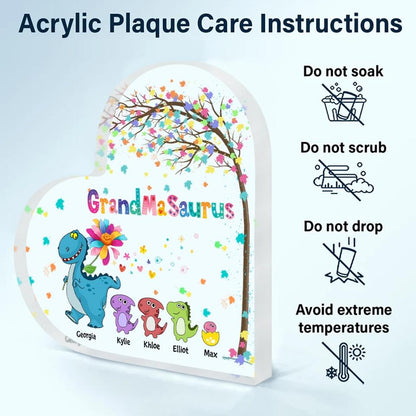 Personalized Heart-shaped Acrylic Plaque - Gift For Grandma - Grandmasaurus ARND037
