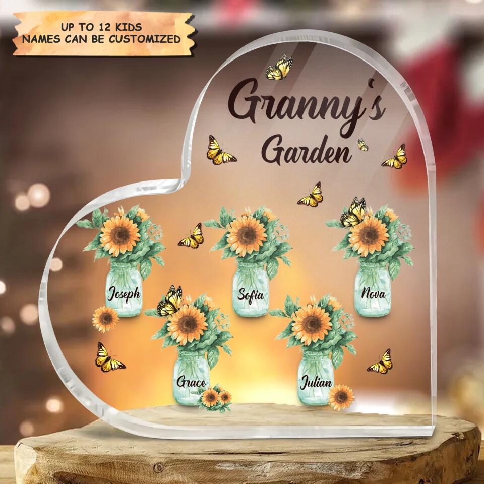 Personalized Heart-shaped Acrylic Plaque - Gift For Grandma - Granny's Garden ARND037