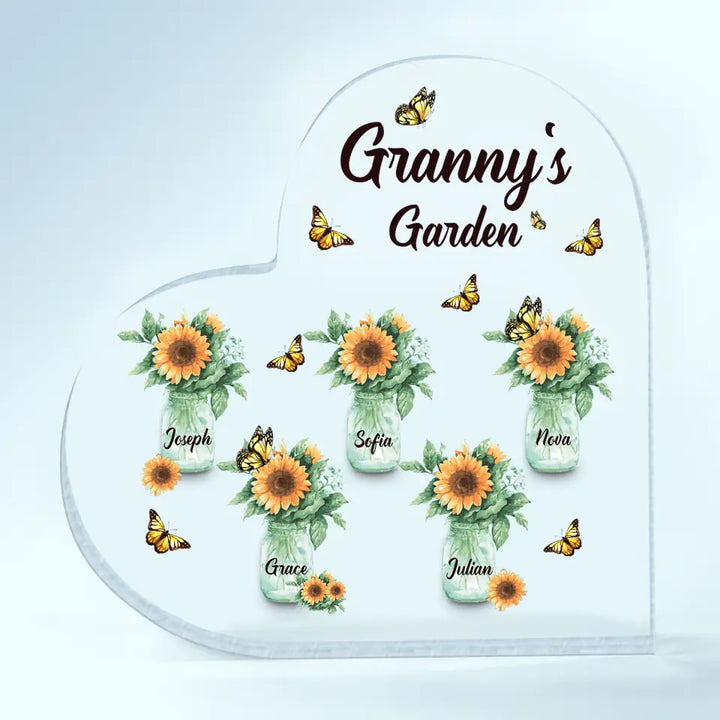 Personalized Heart-shaped Acrylic Plaque - Gift For Grandma - Granny's Garden ARND037
